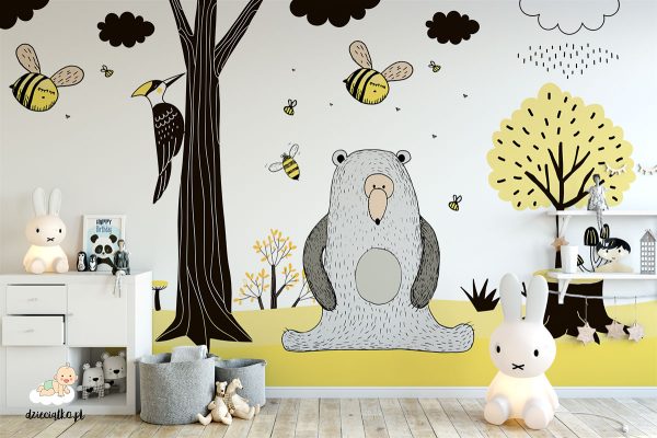 bear in the woods among the bees - children’s wall mural