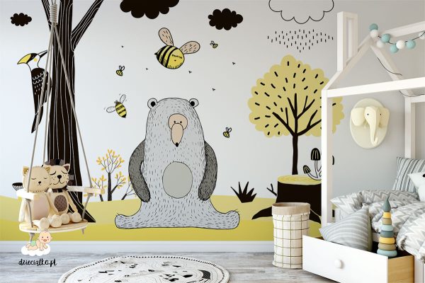 bear in the woods among the bees - children’s wall mural