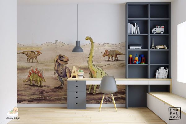 dinosaurs in a volcanic landscape - children’s wall mural