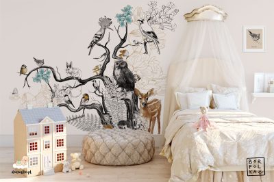 group of animals on the tree - children’s wall mural