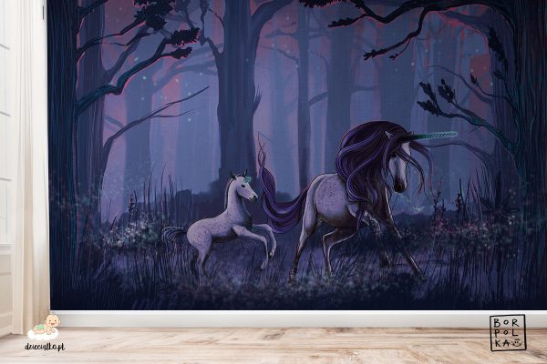 beautiful unicorns in a mysterious forest - children’s wall mural