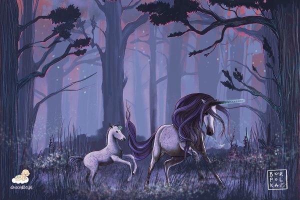 beautiful unicorns in a mysterious forest - children’s wall mural