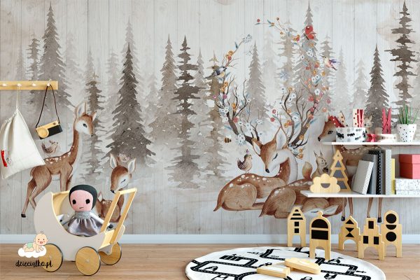 deers in a clearing in the forest - children’s wall mural