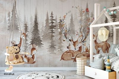 deers in a clearing in the forest - children’s wall mural