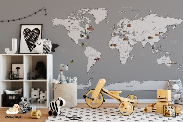 worth visiting buildings on the world map - children’s wall mural