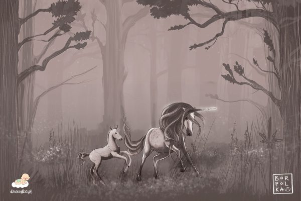 beautiful unicorns in a mysterious forest - children’s wall mural