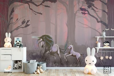 beautiful unicorns in a mysterious forest - children’s wall mural