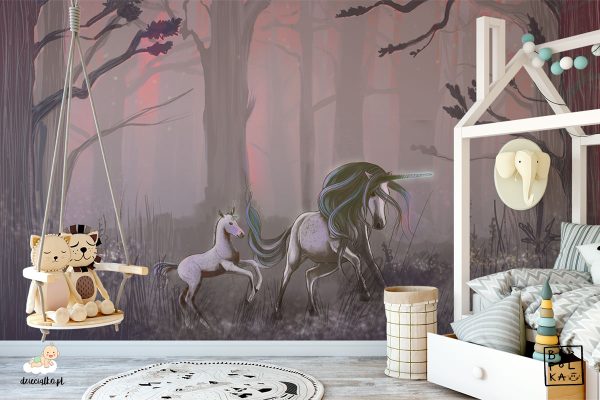 beautiful unicorns in a mysterious forest - children’s wall mural