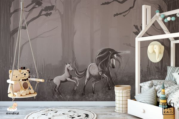 beautiful unicorns in a mysterious forest - children’s wall mural