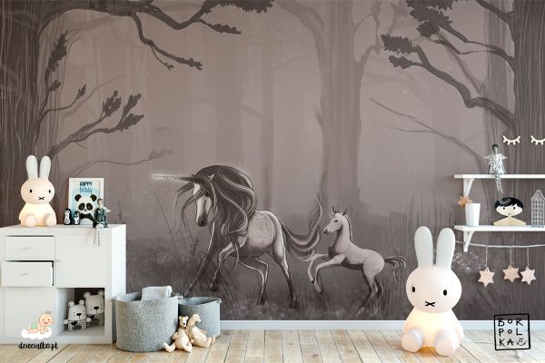 beautiful unicorns in a mysterious forest - children’s wall mural