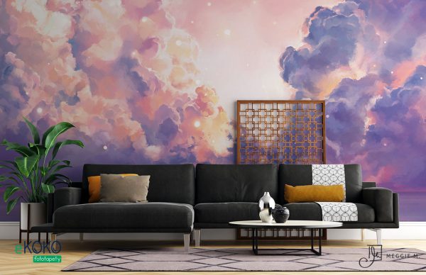 storm front over the ocean in shades of purple - wall mural