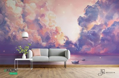 storm front over the ocean in shades of purple - wall mural