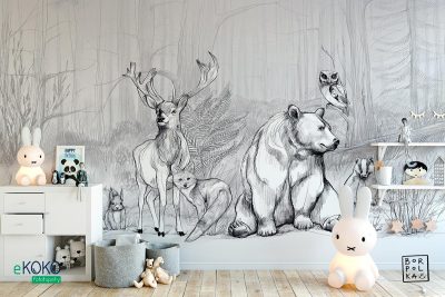 animals in a clearing - children’s wall mural