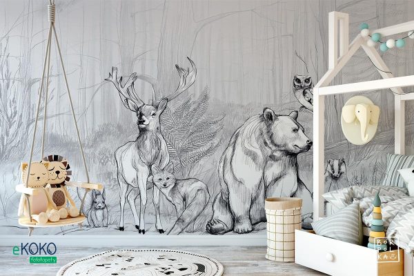 animals in a clearing - children’s wall mural