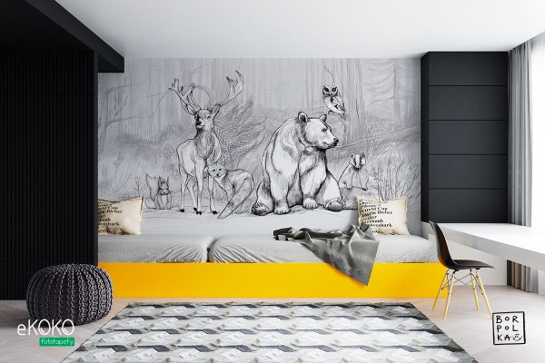 animals in a clearing - children’s wall mural