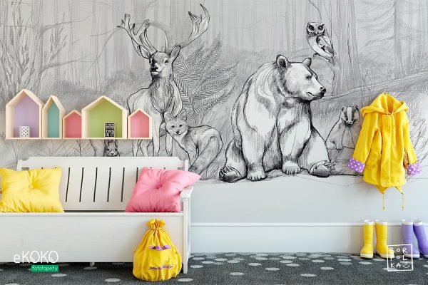 animals in a clearing - children’s wall mural