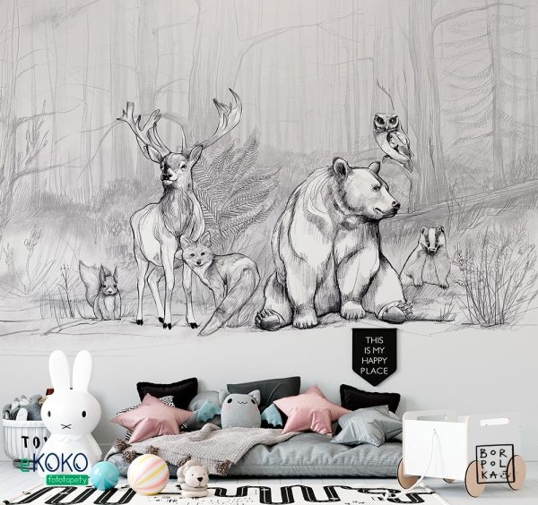 animals in a clearing - children’s wall mural