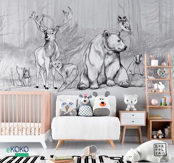 animals in a clearing - children’s wall mural