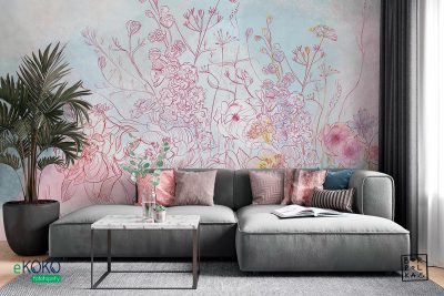 watercolor red flowers on light background - wall mural