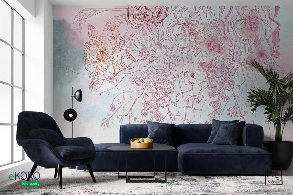 watercolor red flowers on light background - wall mural