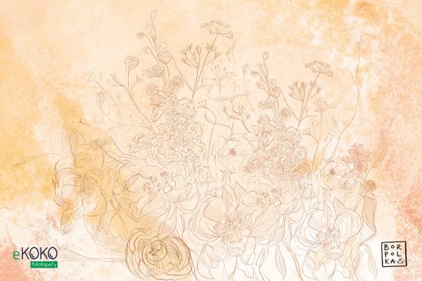 watercolor brown flowers on yellowish background - wall mural