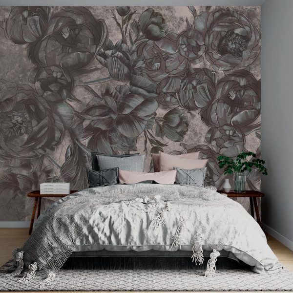 large beautiful green peonies on a light background - wall mural