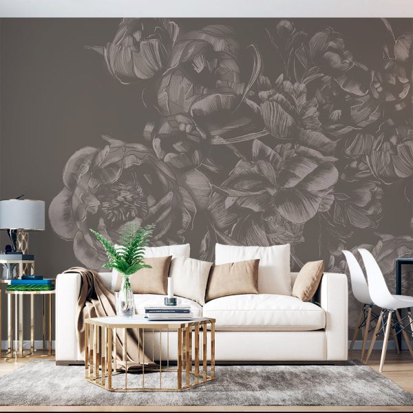 large beautiful light peonies on a dark background - wall mural