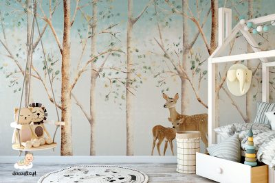 woodlet with roe deers - children’s wall mural