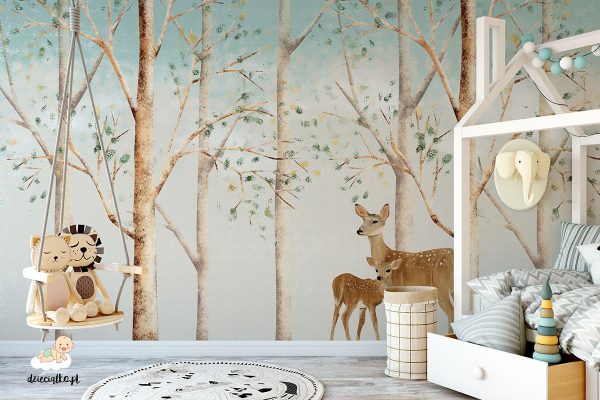 woodlet with roe deers - children’s wall mural