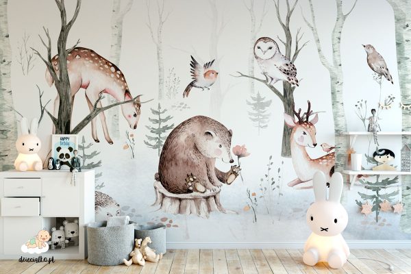 forest glade with animals - children’s wall mural