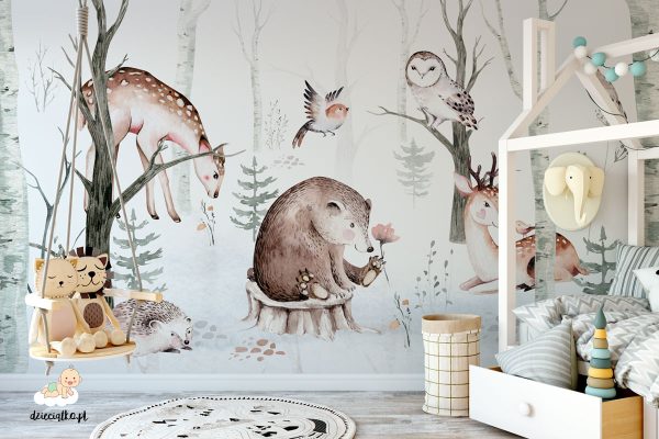 forest glade with animals - children’s wall mural