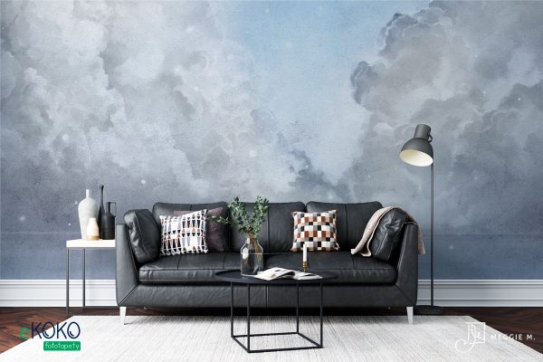 storm front over the ocean in shades of blue - wall mural