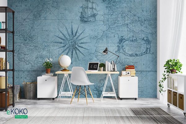 old blue nautical map - wall mural
