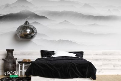 foggy mountain peaks - wall mural