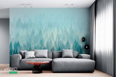 misty fir forest - wall mural
