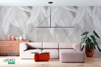 dangling gray palm leaves on a concrete background - wall mural