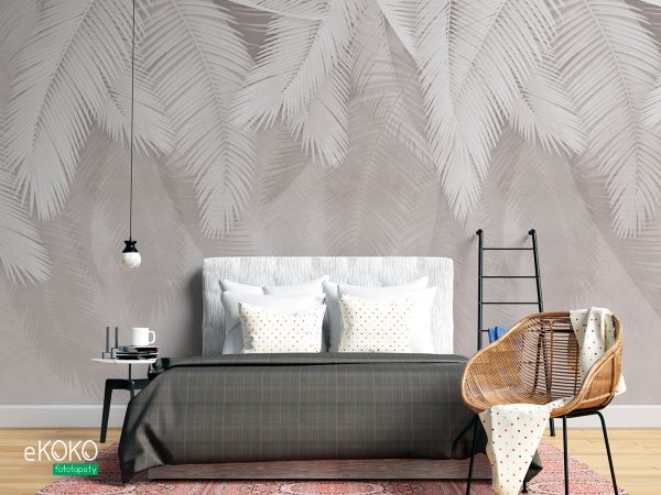 dangling gray palm leaves on a concrete background - wall mural