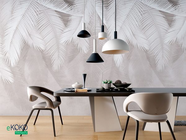 dangling gray palm leaves on a concrete background - wall mural