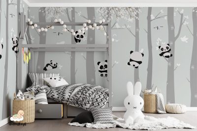 cute pandas in the trees - children’s wall mural