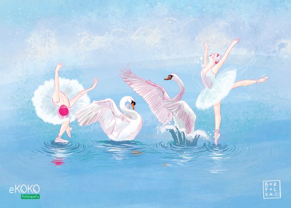 ballerinas and swans dancing together on the water - children’s wall mural