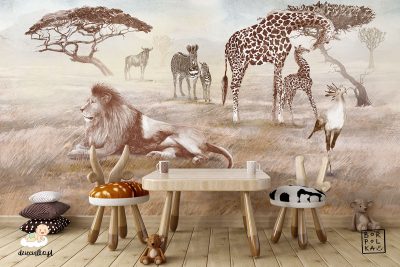 african animals on the savannah - children’s wall mural