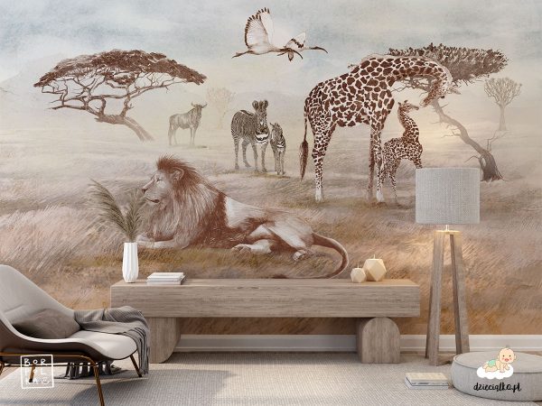 african animals on the savannah - children’s wall mural