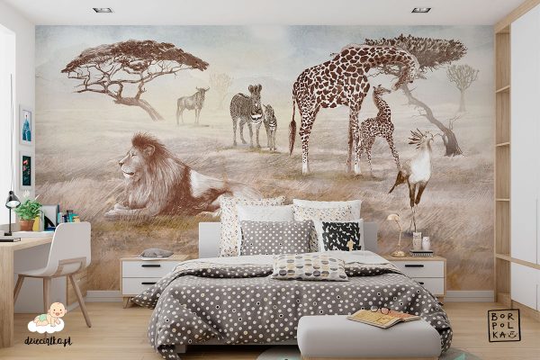 african animals on the savannah - children’s wall mural