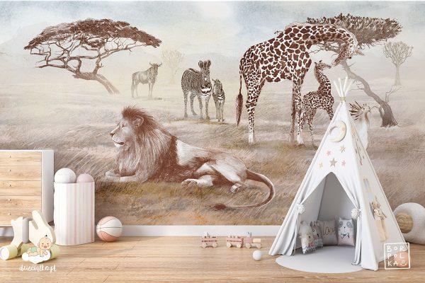 african animals on the savannah - children’s wall mural