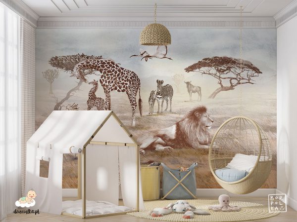 african animals on the savannah - children’s wall mural