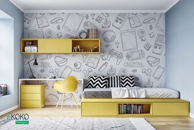 cartoon pattern of gadgets for the player - children’s wall mural