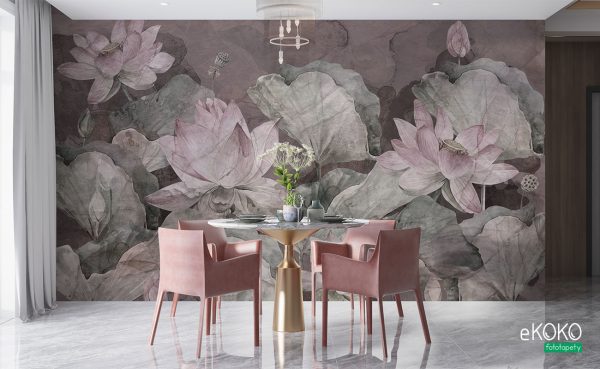 lotus flowers on purple background - wall mural