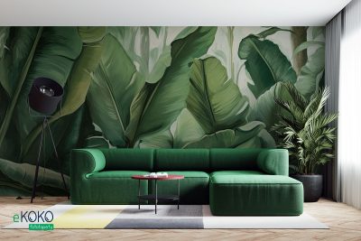 large green leaves on a light background – wall mural