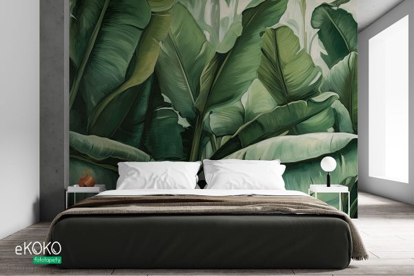 large green leaves on a light background – wall mural