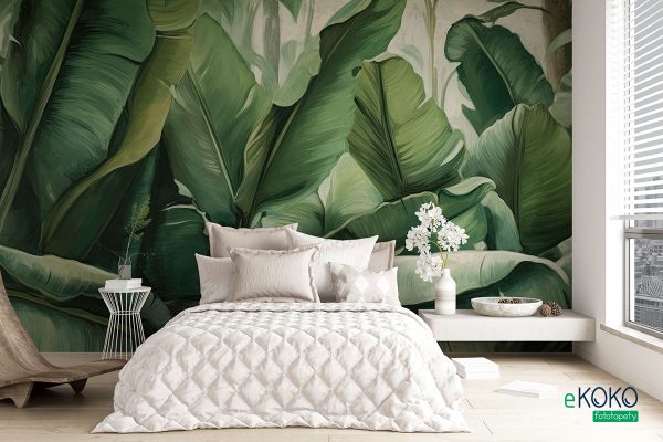 large green leaves on a light background – wall mural